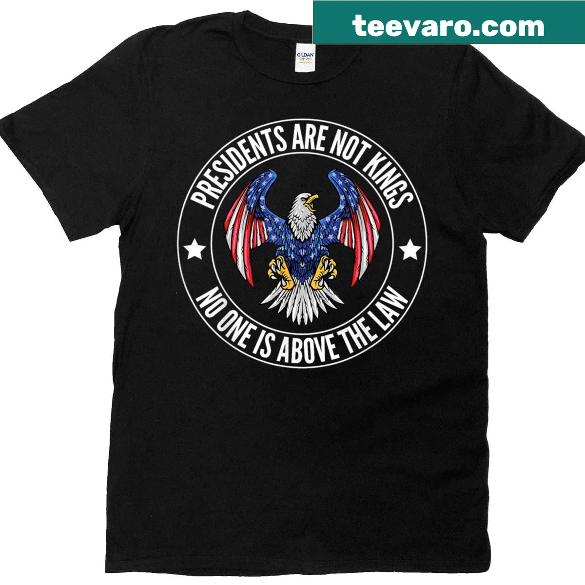 Patriotic T-shirt with 'Presidents Are Not Kings' and USA flag graphic — on a men's t-shirt