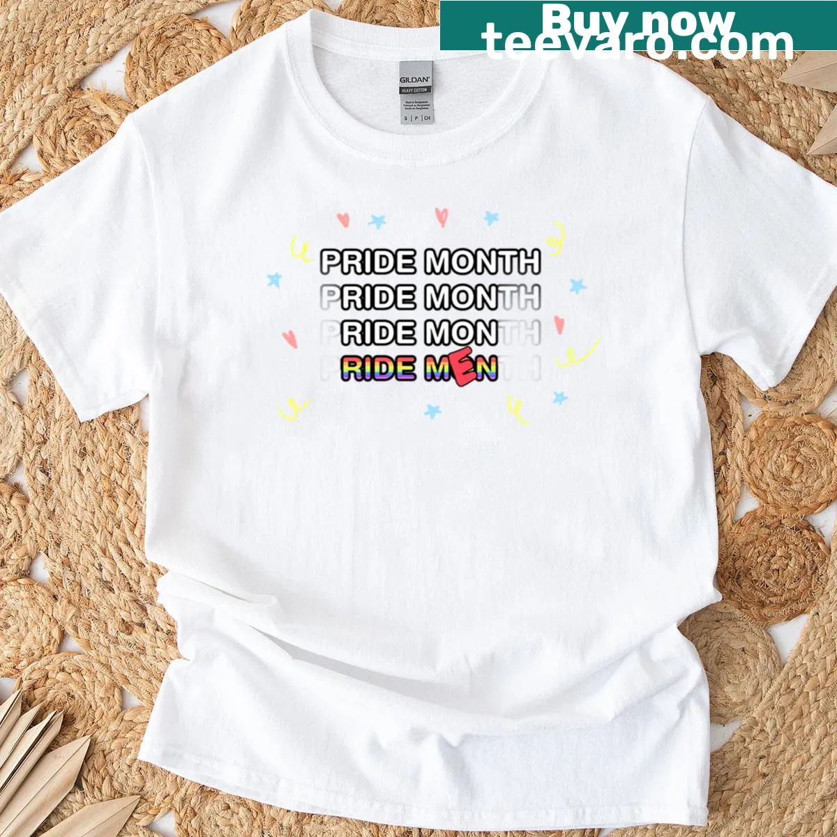 T-shirt celebrating Pride Month with a cheerful design — on a men's t-shirt