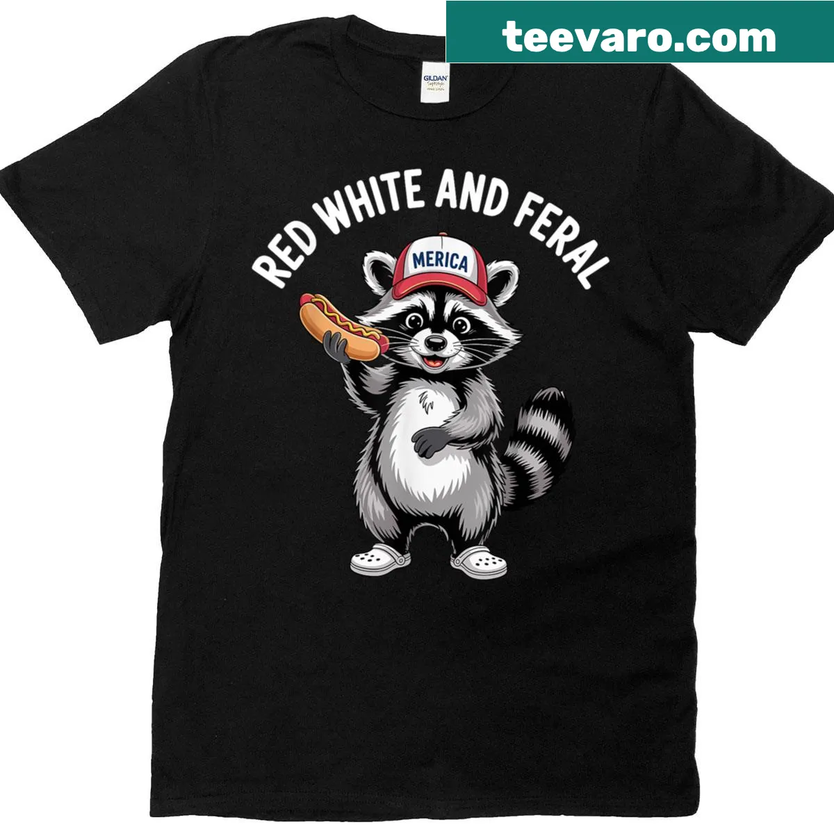 Toddler t-shirt featuring a festive raccoon in red, white, and blue — on a men's t-shirt