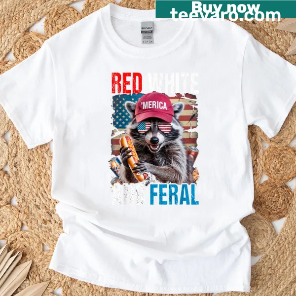 Funny patriotic raccoon graphic for July 4th on a t-shirt