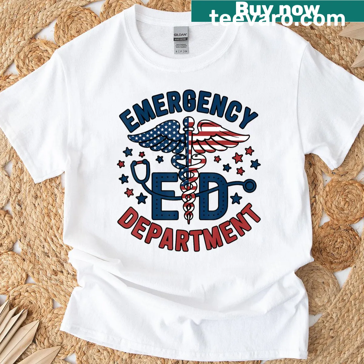 Vintage-style T-shirt celebrating nurses in emergency departments — on a men's t-shirt