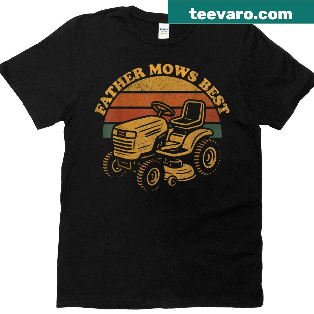 Funny 'Father Mows Best' retro t-shirt for dads. — on a men's t-shirt