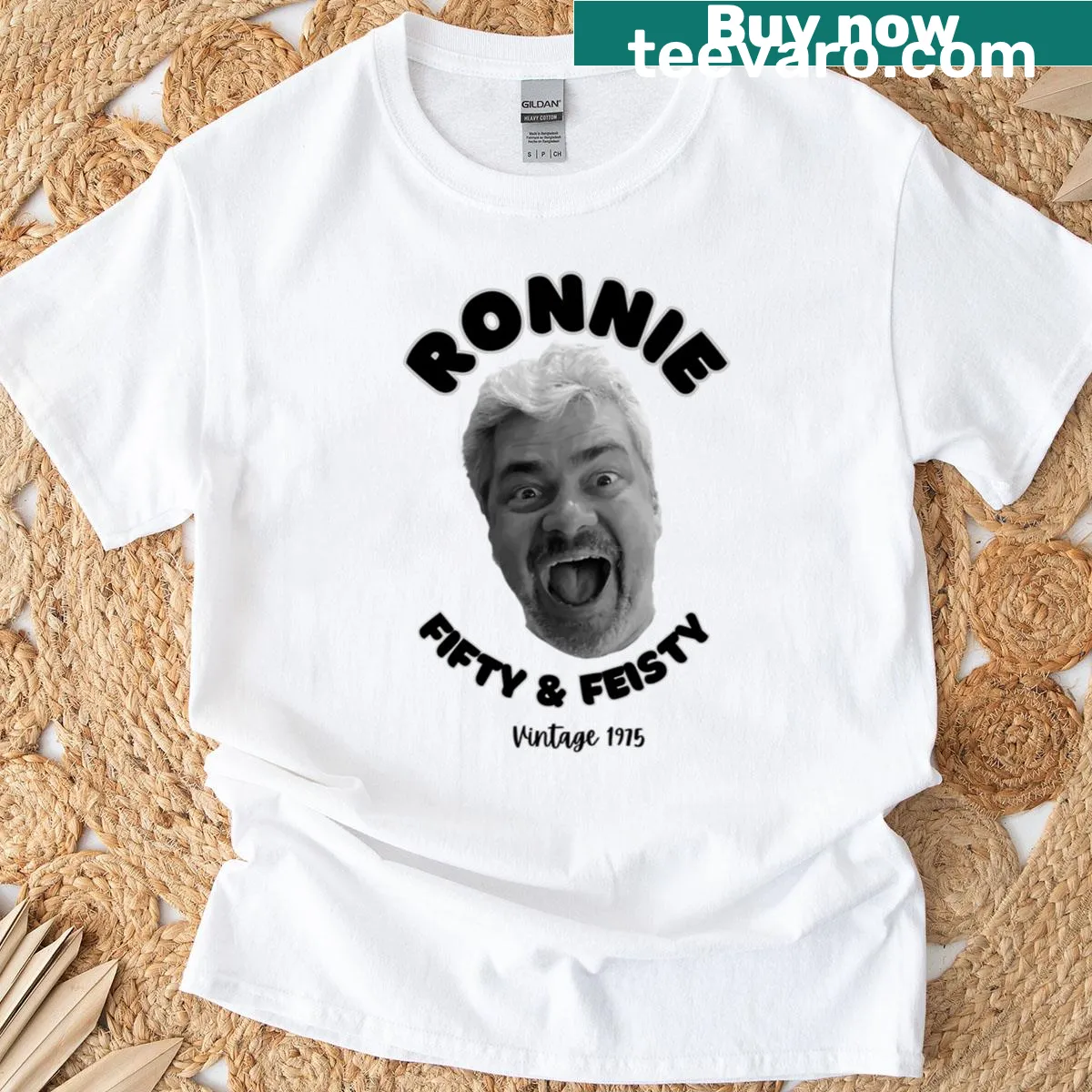 50th birthday t-shirt for Ronnie with bold text — on a men's t-shirt