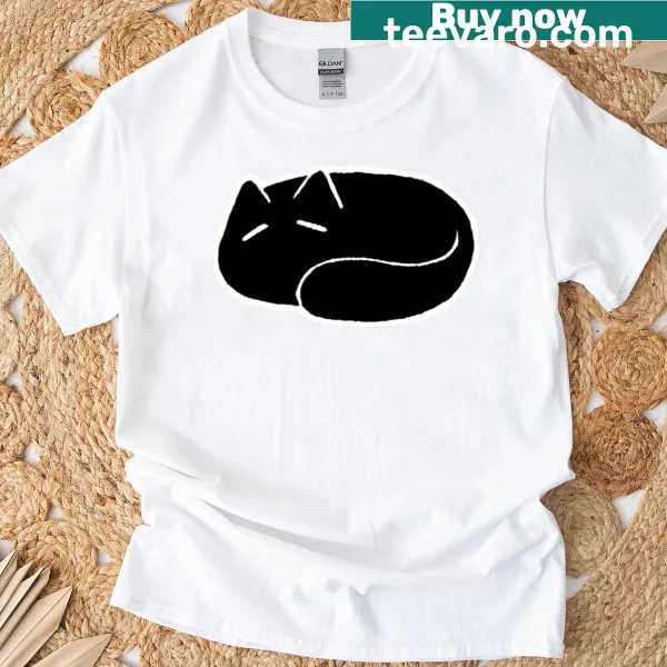 Illustration of a black cat loaf on a simple T-shirt