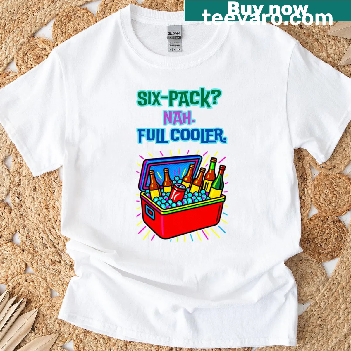 Humorous T-shirt with saying about coolers and drinks — on a men's t-shirt