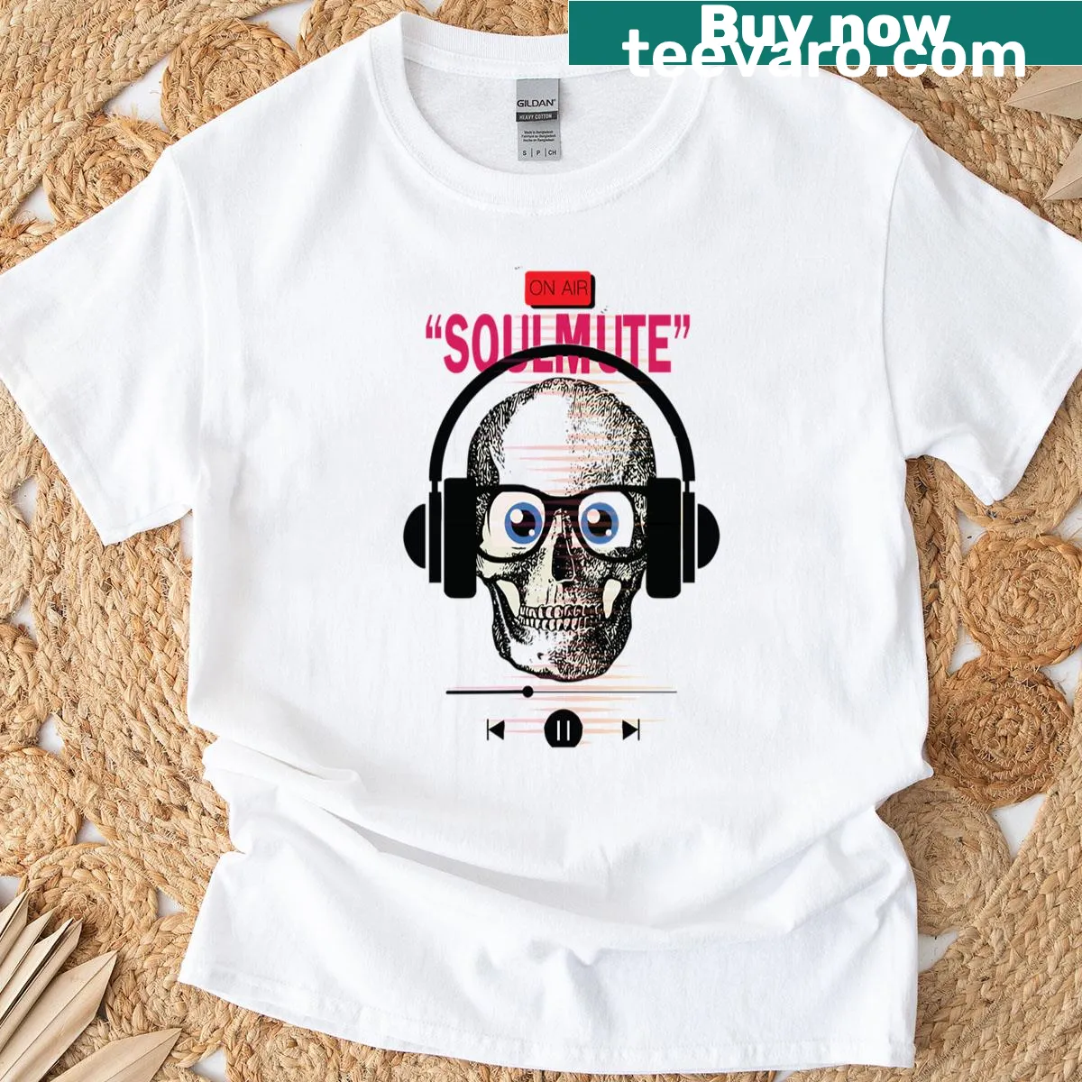 Edgy T-shirt with skull and headphones graphic for music lovers — on a men's t-shirt