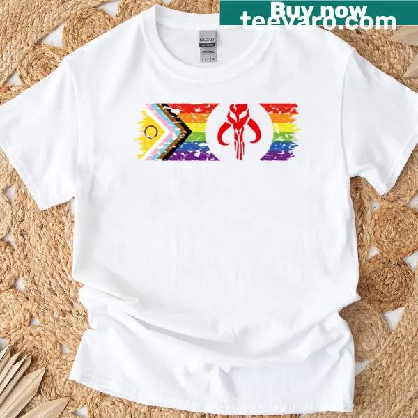 Distressed Mythosaur graphic over Inclusive Progress Pride Flag