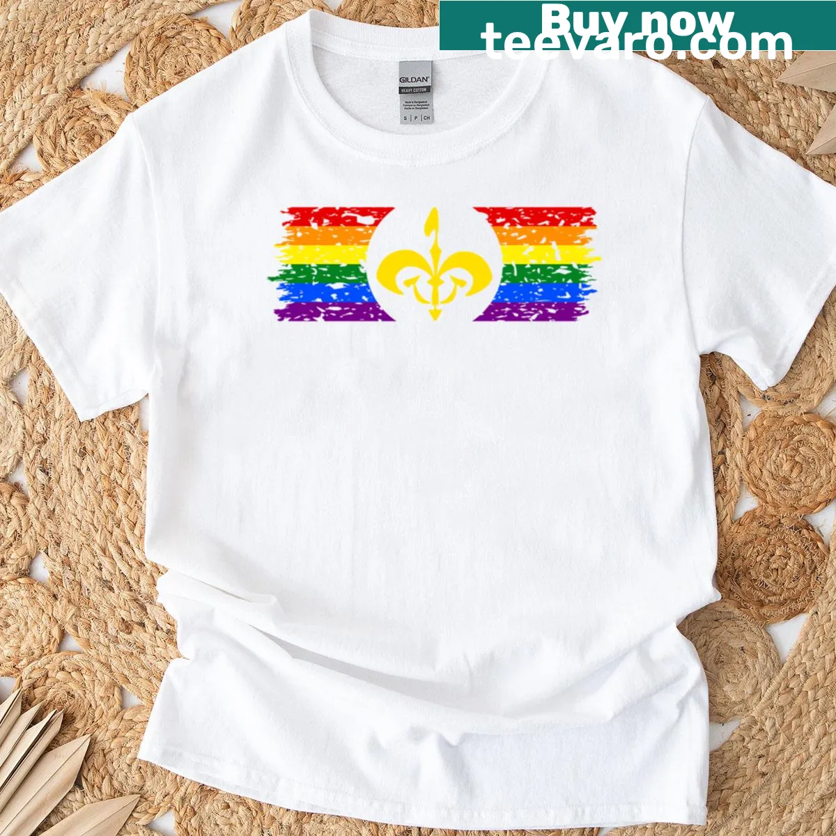 Naboo illustration on a distressed pride flag T-shirt — on a men's t-shirt