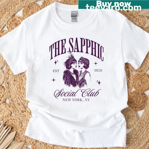 Subtle graphic promoting Sapphic Social Club on a t-shirt