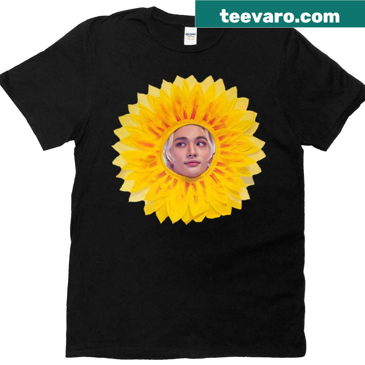 Cute sunflower design featuring Hyunjin on a t-shirt — on a men's t-shirt