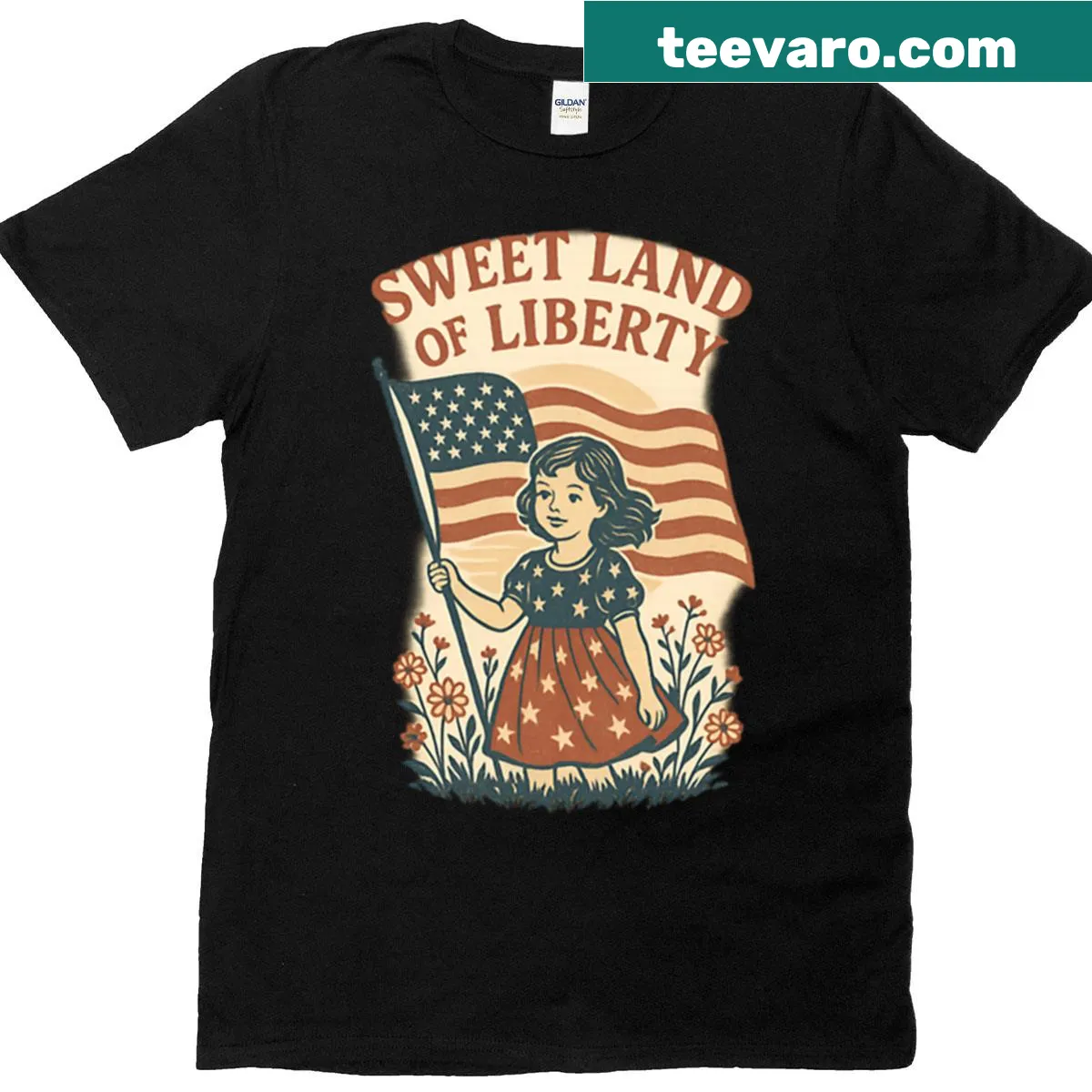 Retro patriotic girl illustration on a t-shirt — on a men's t-shirt