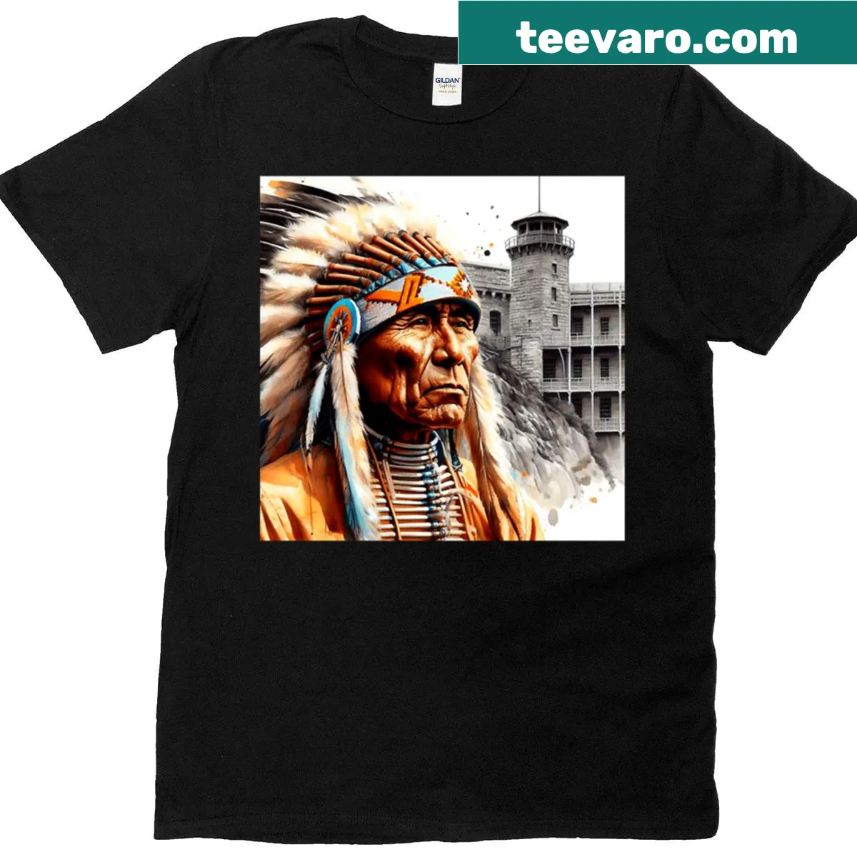 Typography t-shirt featuring 'Taking Alcatraz 48' prominently — on a men's t-shirt