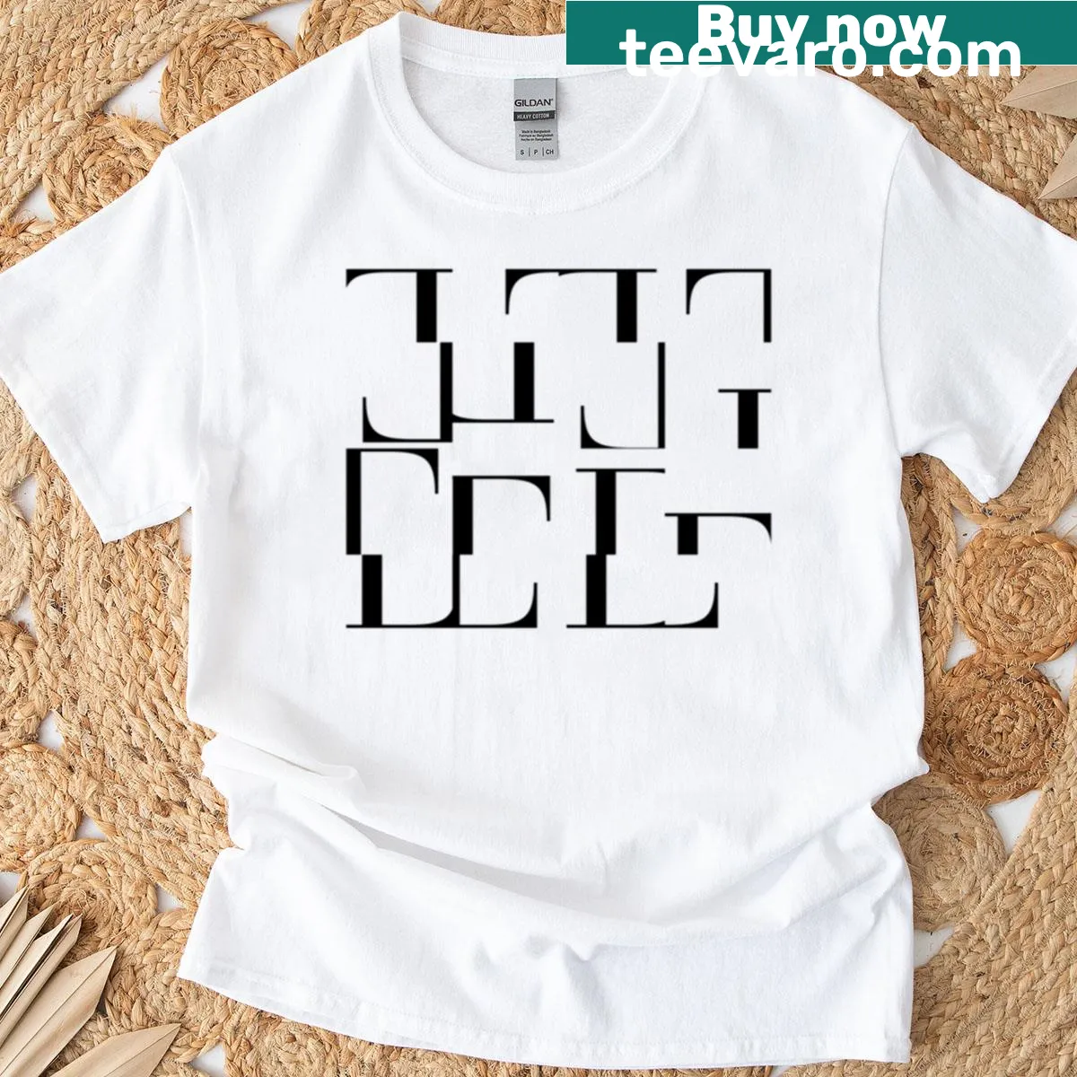 Cropped letterform L design on a T-shirt — on a men's t-shirt