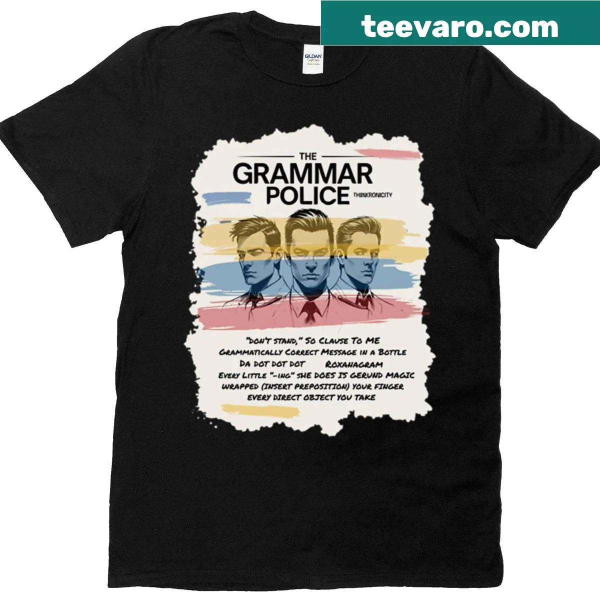 T-shirt inspired by Thinkronicity album with grammar theme — on a men's t-shirt