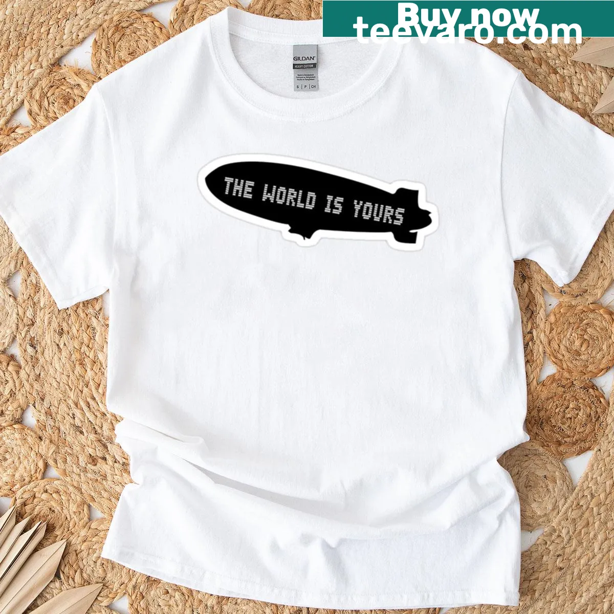 Typography design featuring the phrase 'The World Is Yours' — on a men's t-shirt
