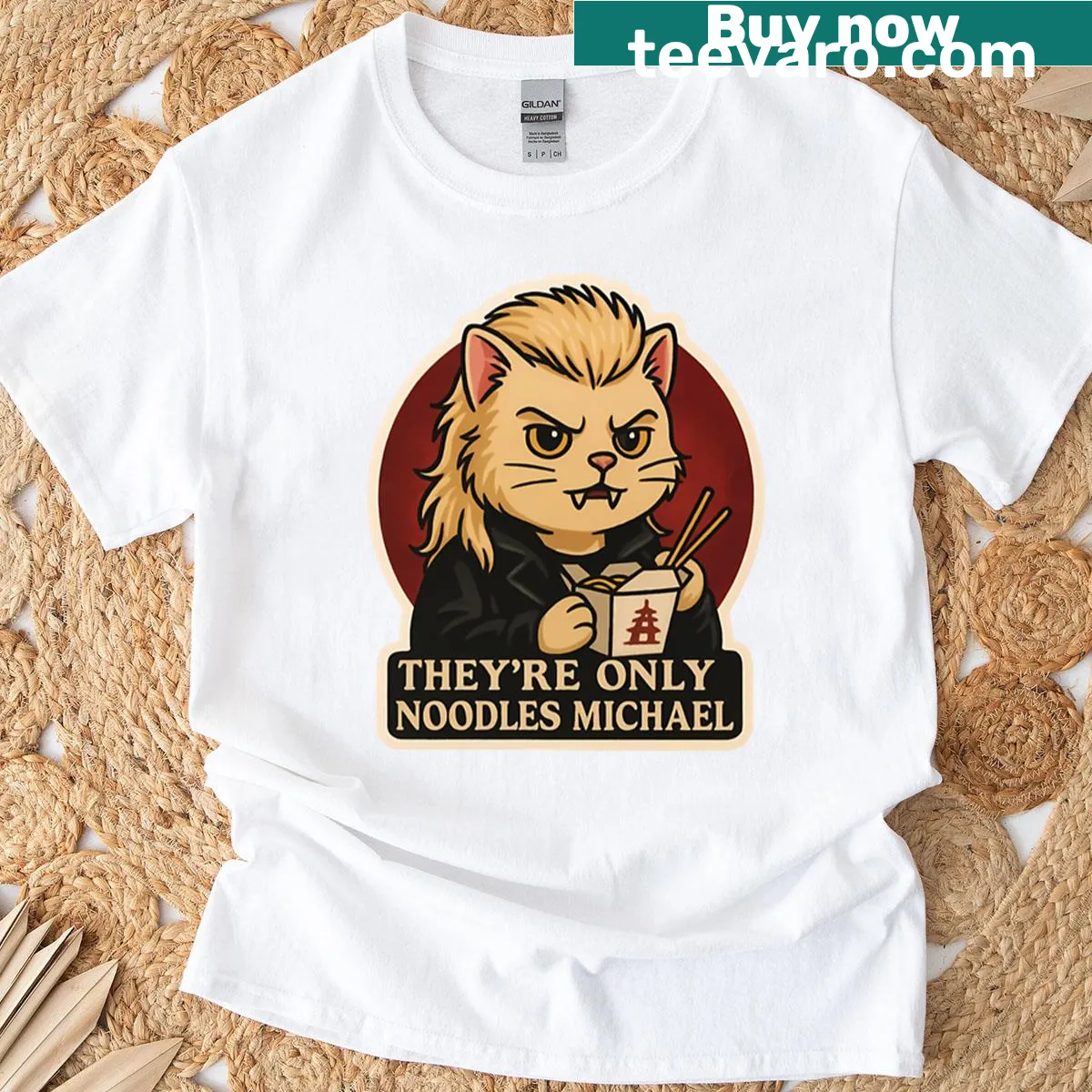 T-shirt with the humorous phrase 'They’re Only Noodles' — on a men's t-shirt
