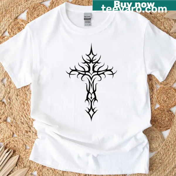 Tribal cross illustration on a minimalist T-shirt design