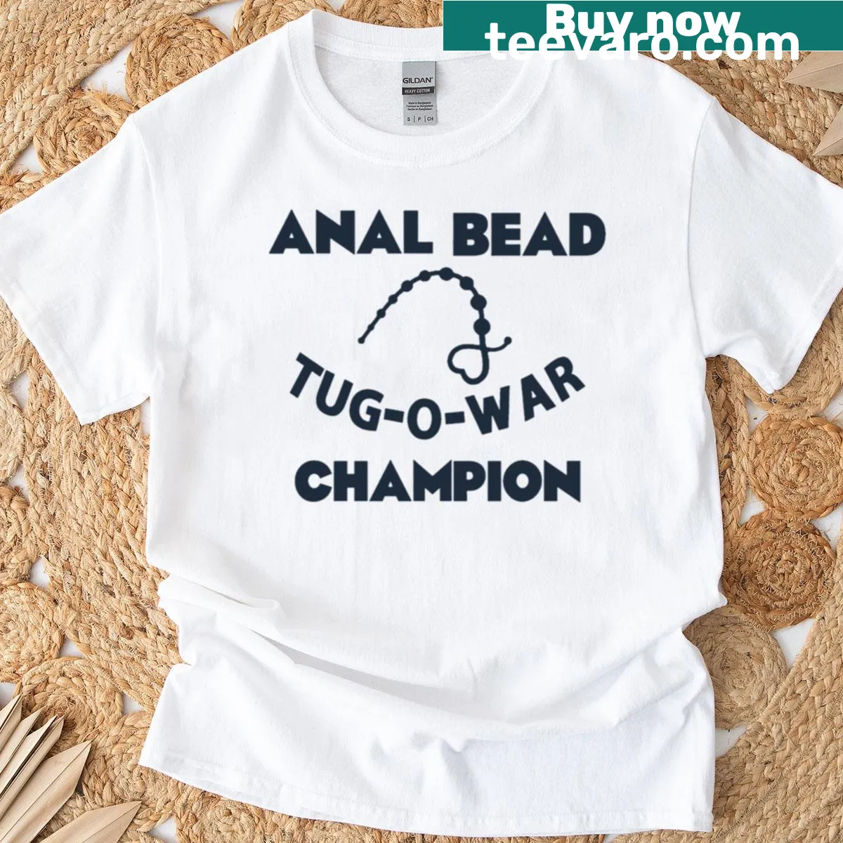 Edgy tug of war graphic with humorous text on T-shirt — on a men's t-shirt