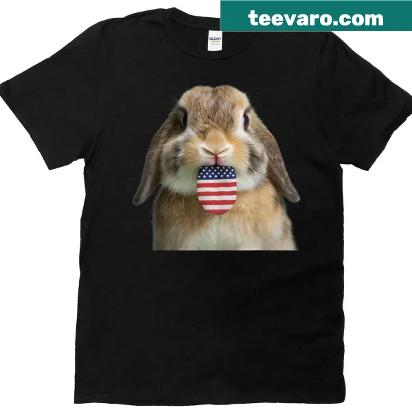 Funny T-shirt featuring rabbit and American flag design