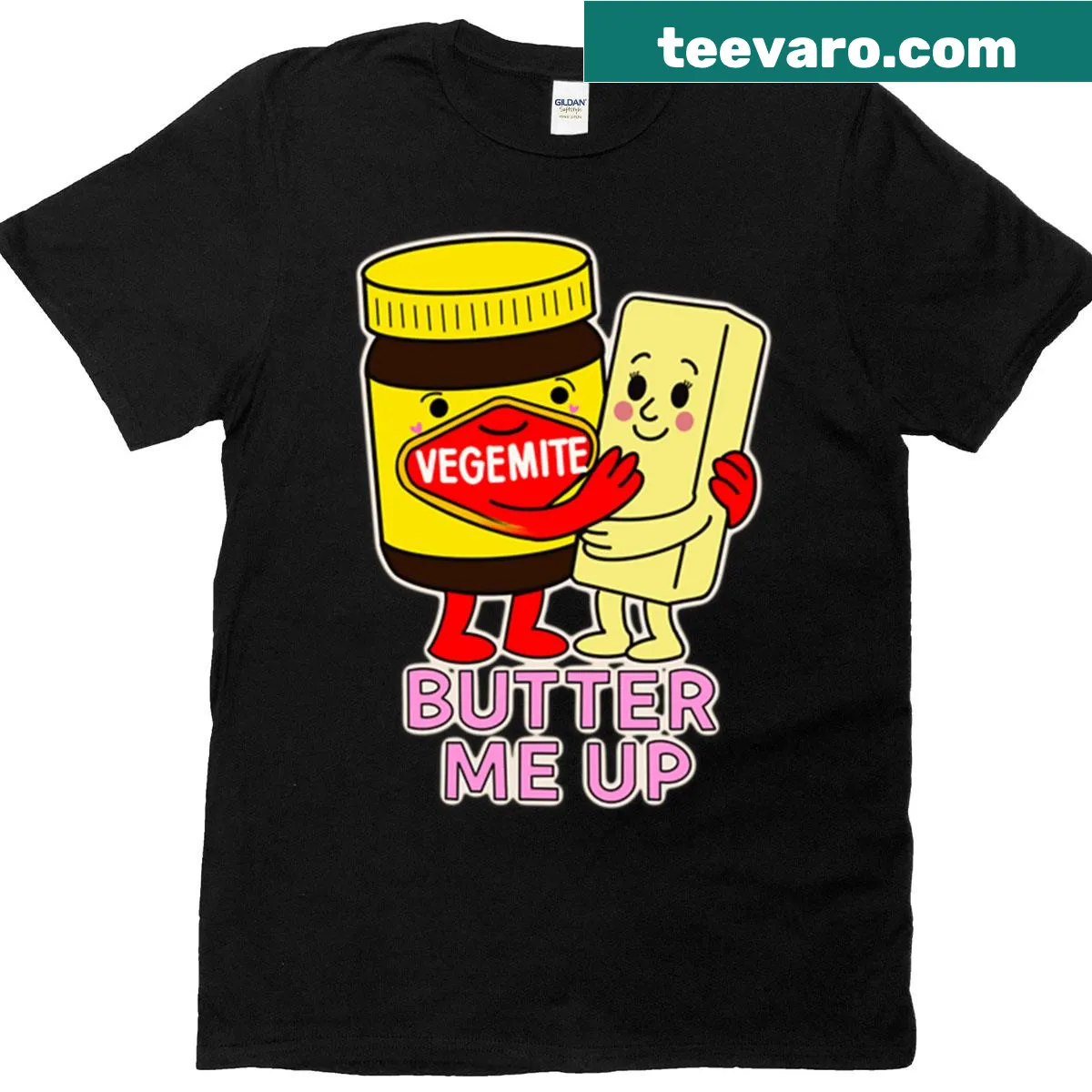 Cute Vegemite butter pun design on this t-shirt — on a men's t-shirt
