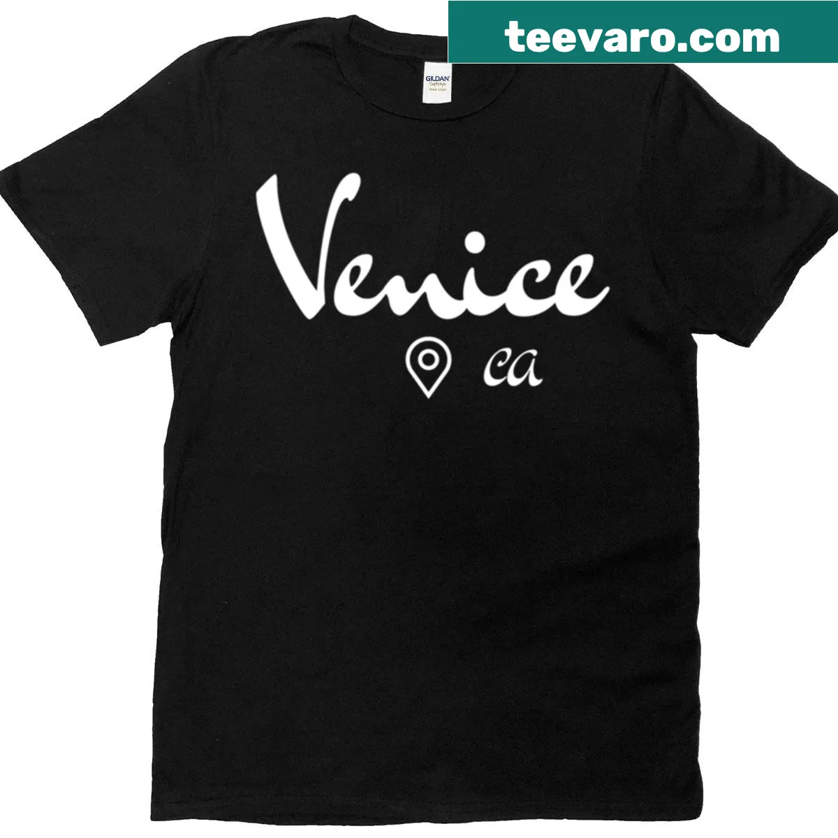 Typography design featuring 'Venice, CA' — on a men's t-shirt