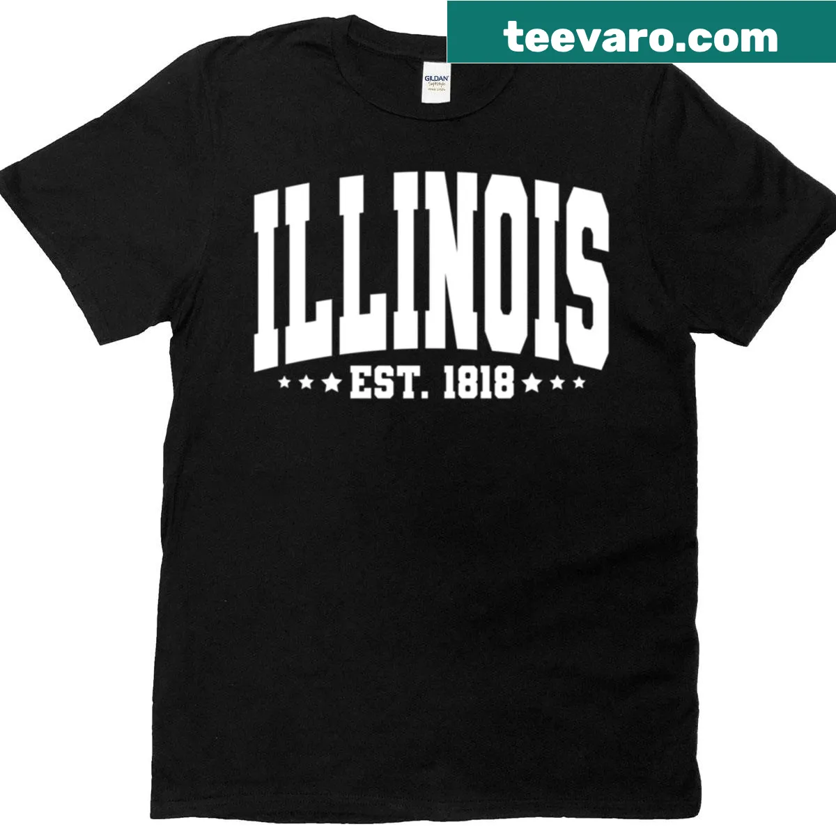 Vintage Illinois graphic t-shirt with a patriotic theme — on a men's t-shirt