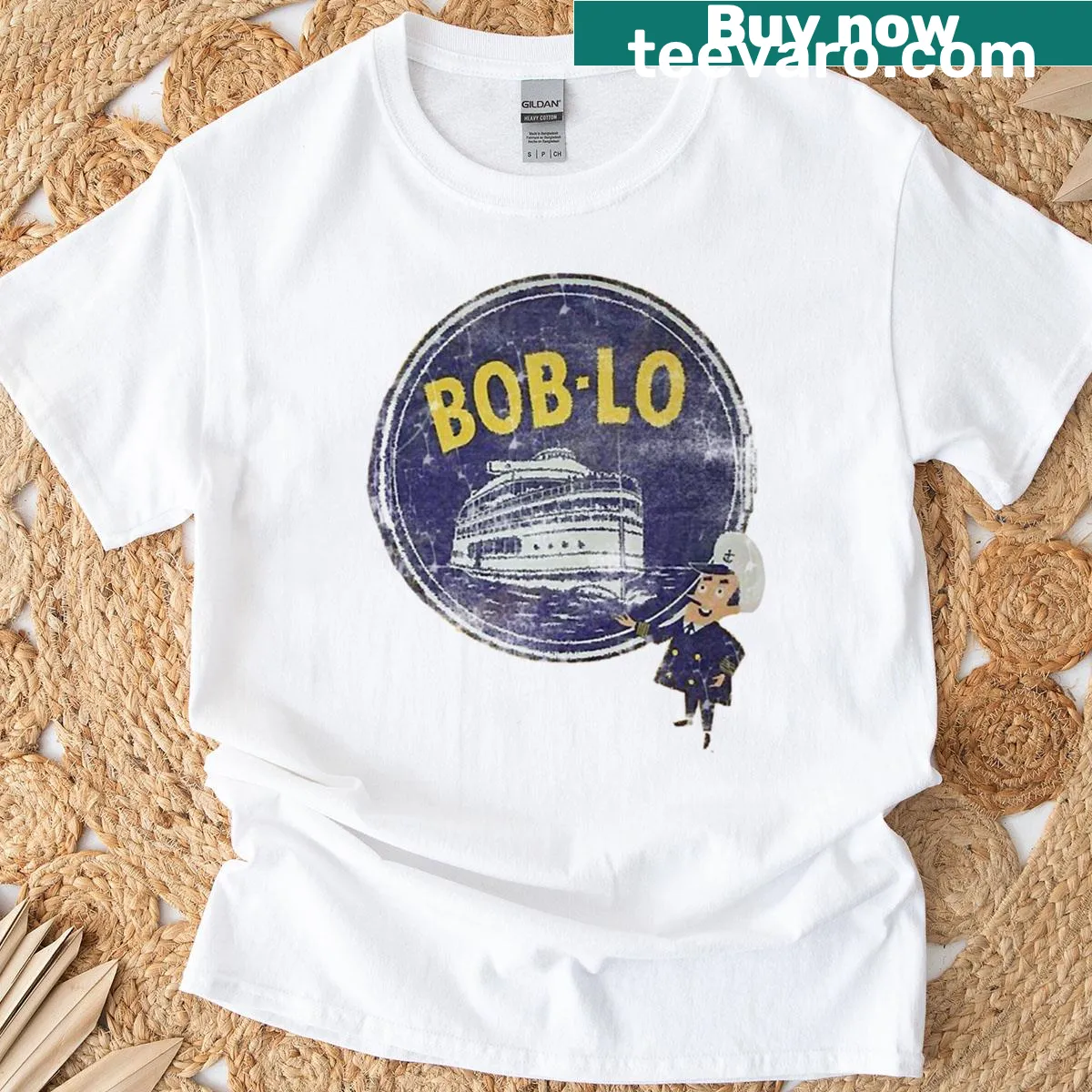 Vintage-style T-shirt celebrating Detroit's Boblo Island — on a men's t-shirt