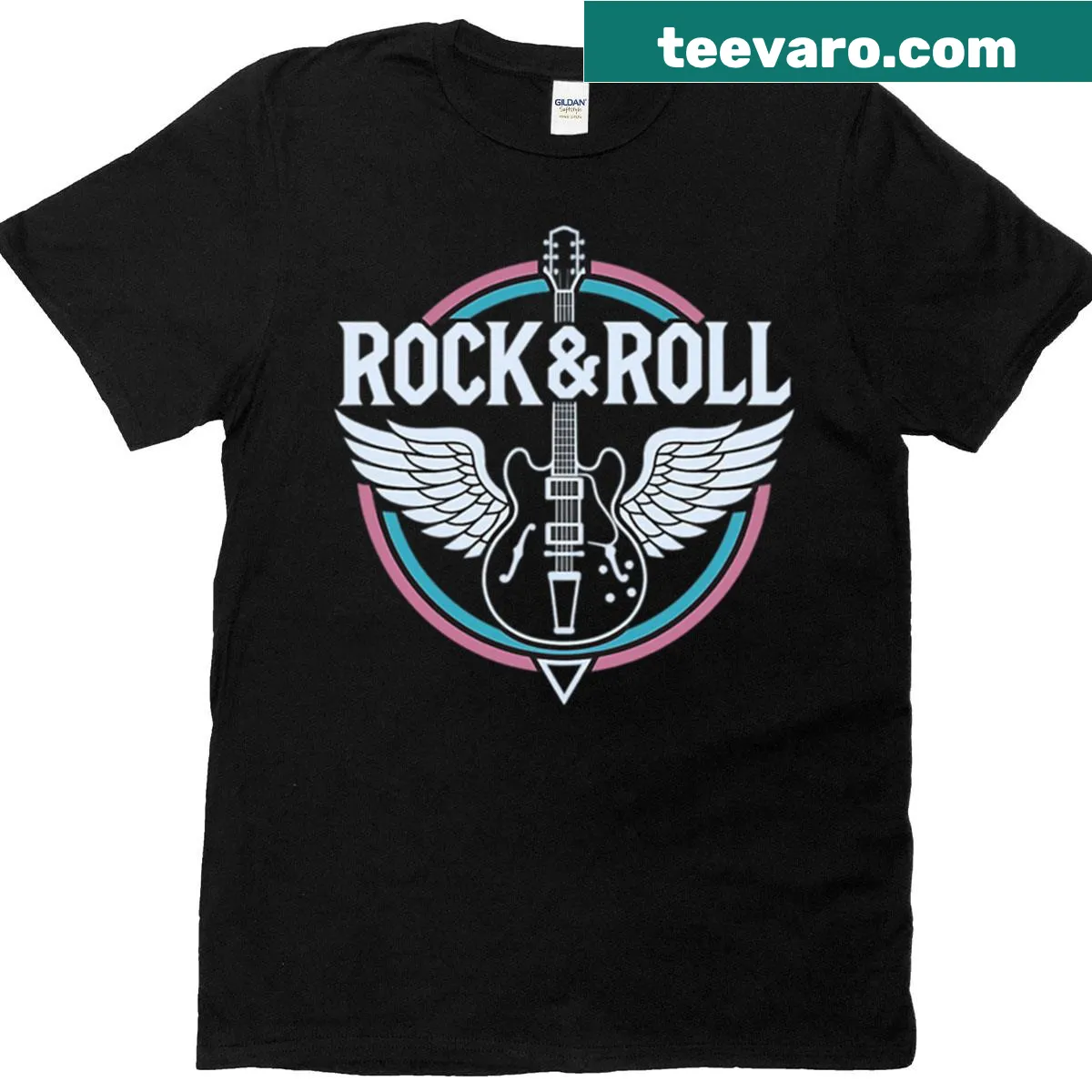 Retro winged guitar emblem design for music lovers — on a men's t-shirt