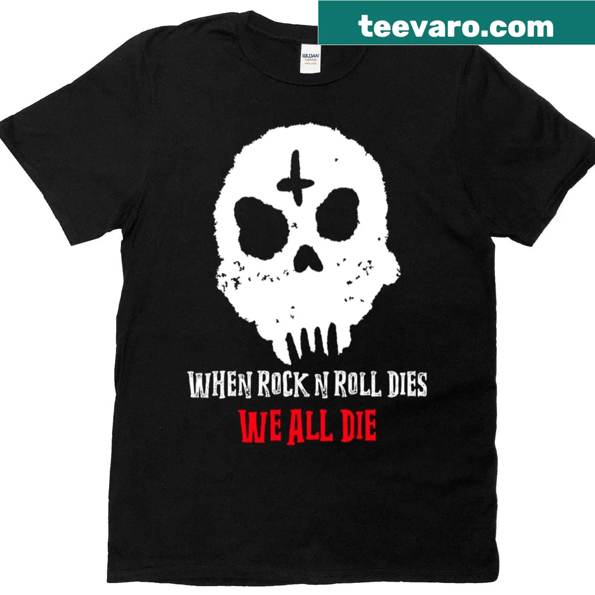 T-shirt with the phrase 'When Rock N Roll Dies' — on a men's t-shirt