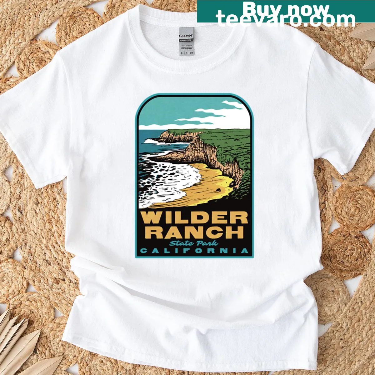 Retro travel art of Wilder Ranch State Park on a T-shirt. — on a men's t-shirt
