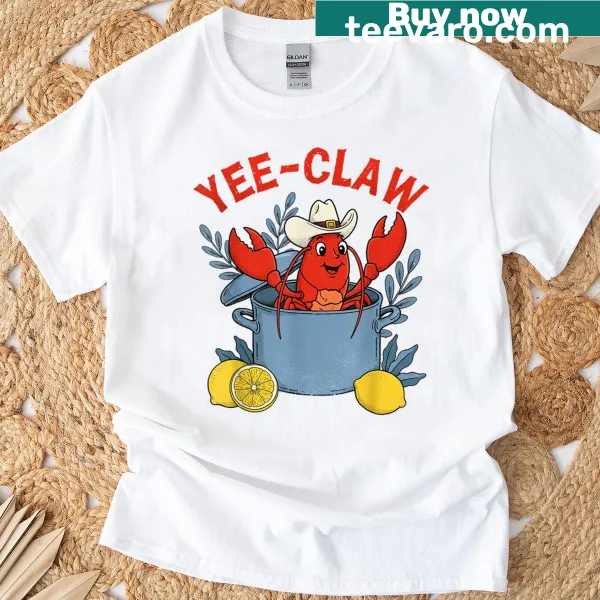Cartoon cowboy enjoying a crawfish boil on a T-shirt