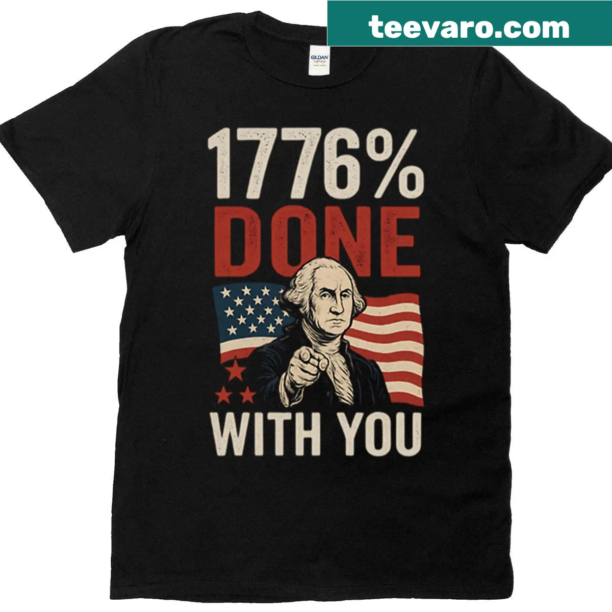 Funny patriotic T-shirt saying '1776 Percent Done' — on a men's t-shirt