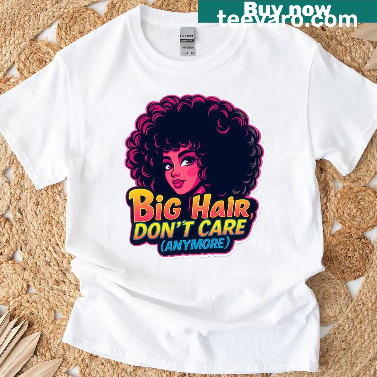Retro graphic T-shirt celebrating 80s big hair style — on a men's t-shirt
