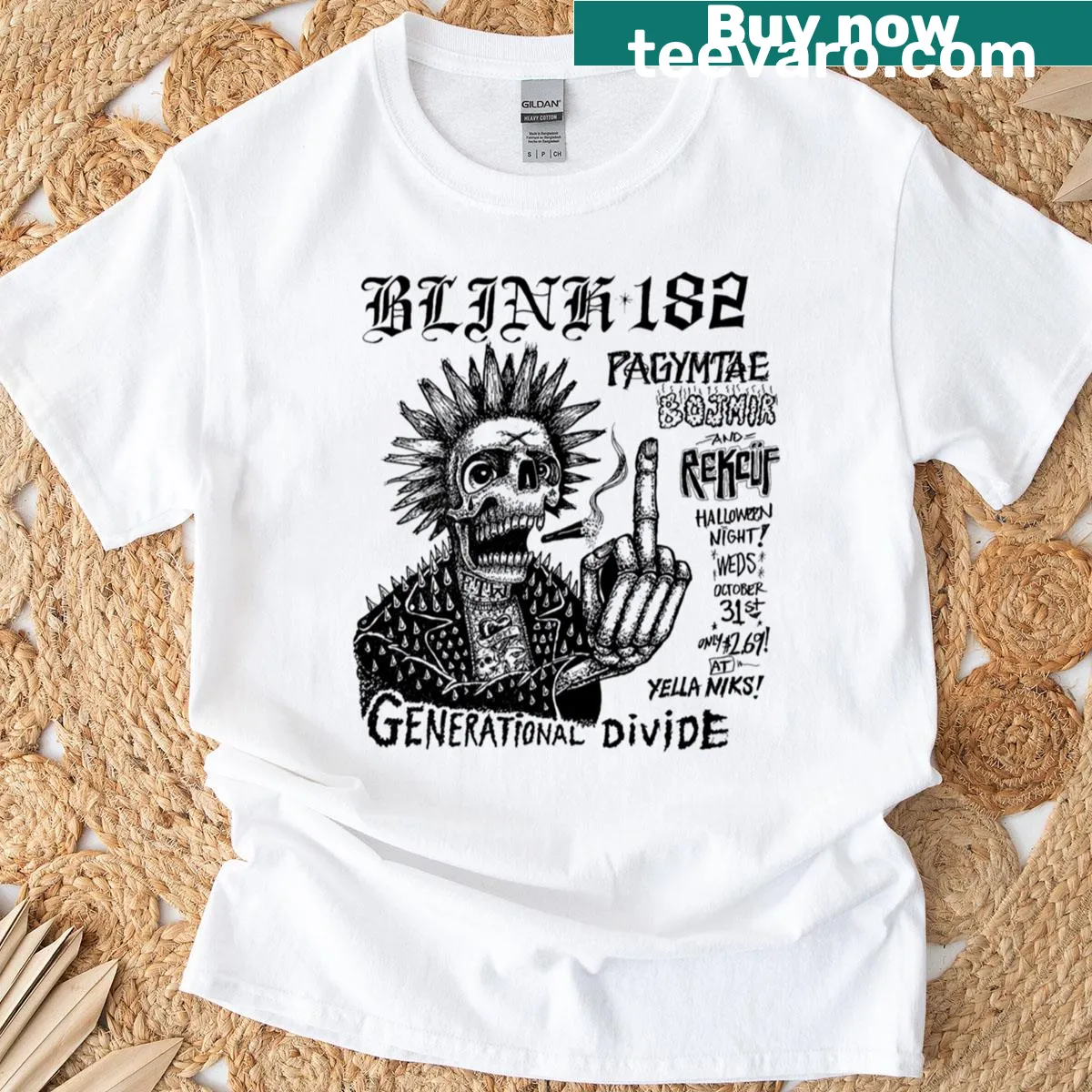 Vintage distressed Blink 182 t-shirt featuring classic band logo — on a men's t-shirt