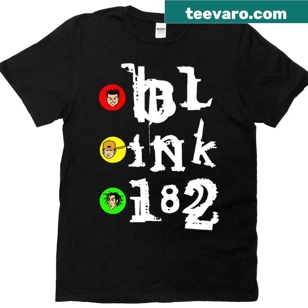 Vintage-style T-shirt featuring a distressed Blink 182 graphic — on a men's t-shirt