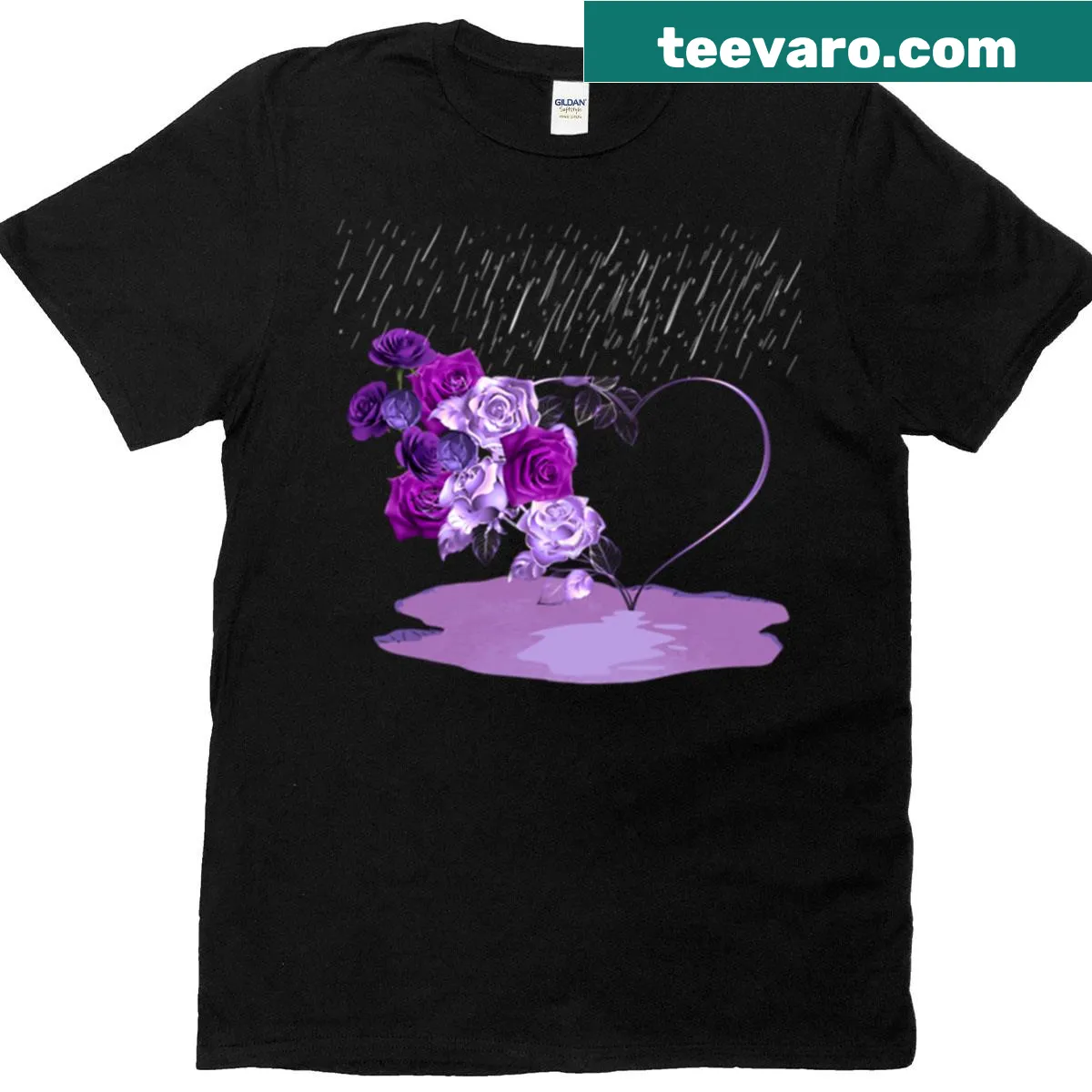 Illustrated watering can watering a heart surrounded by roses — on a men's t-shirt