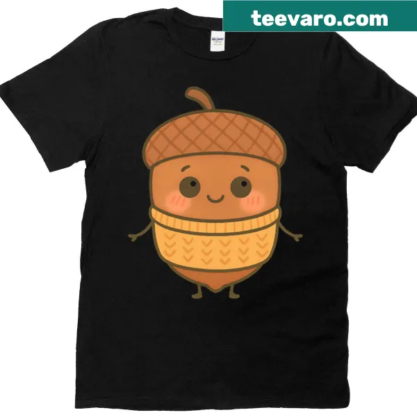 Kawaii acorn character smiling on a kids' T-shirt