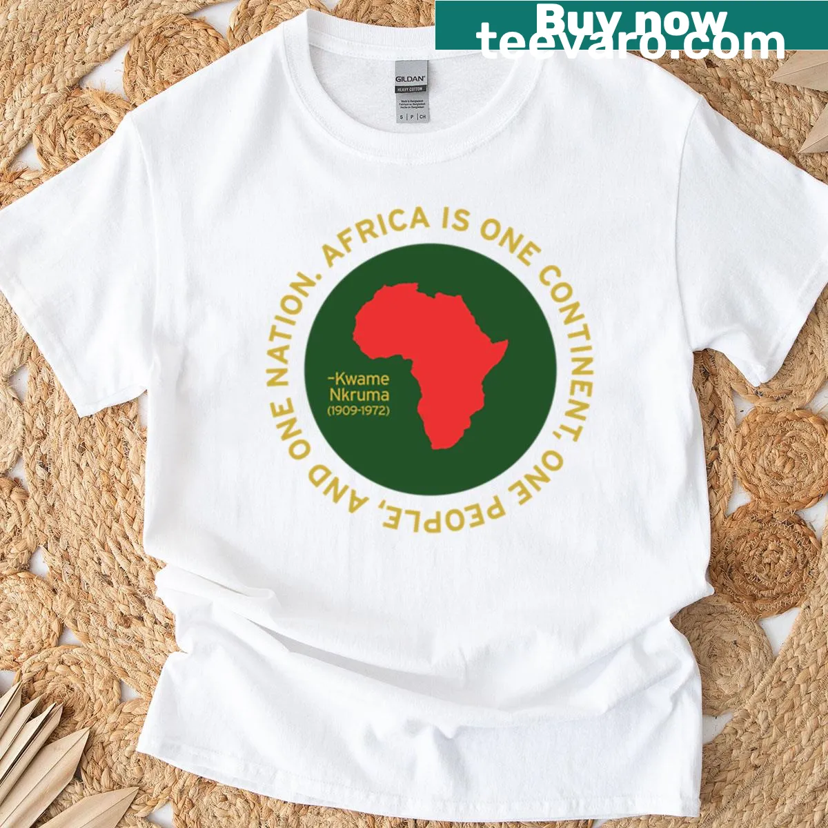 T-shirt featuring typography design stating 'Africa Is One' — on a men's t-shirt