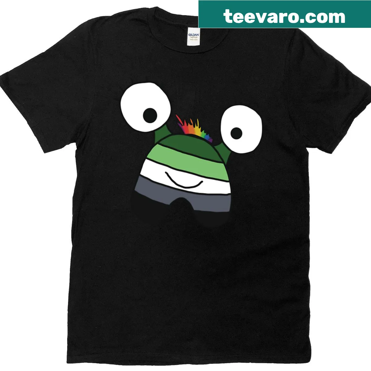 Oversized T-shirt featuring an alien graphic representing aromantic pride — on a men's t-shirt