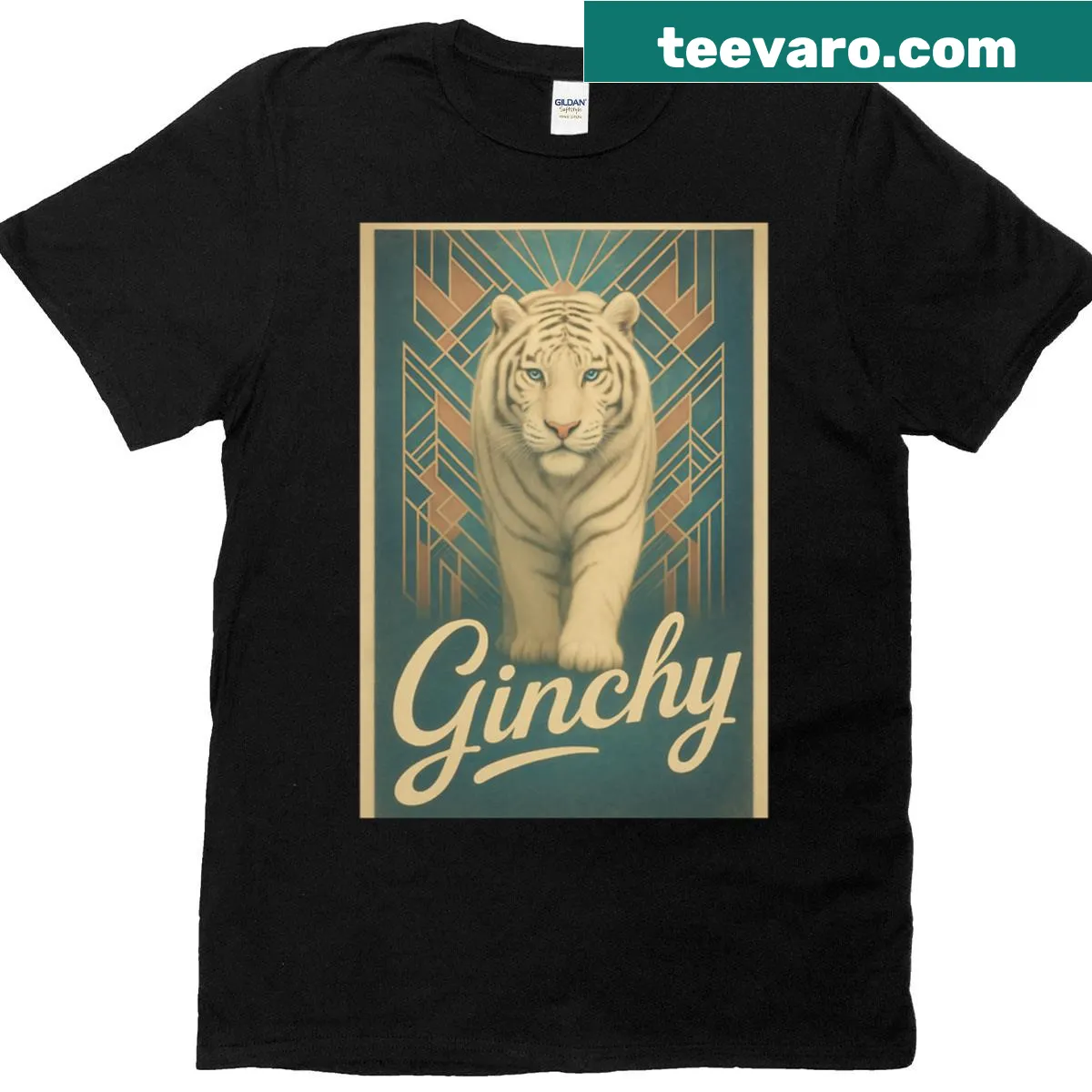 Oversized T-shirt featuring an art deco snow tiger graphic — on a men's t-shirt