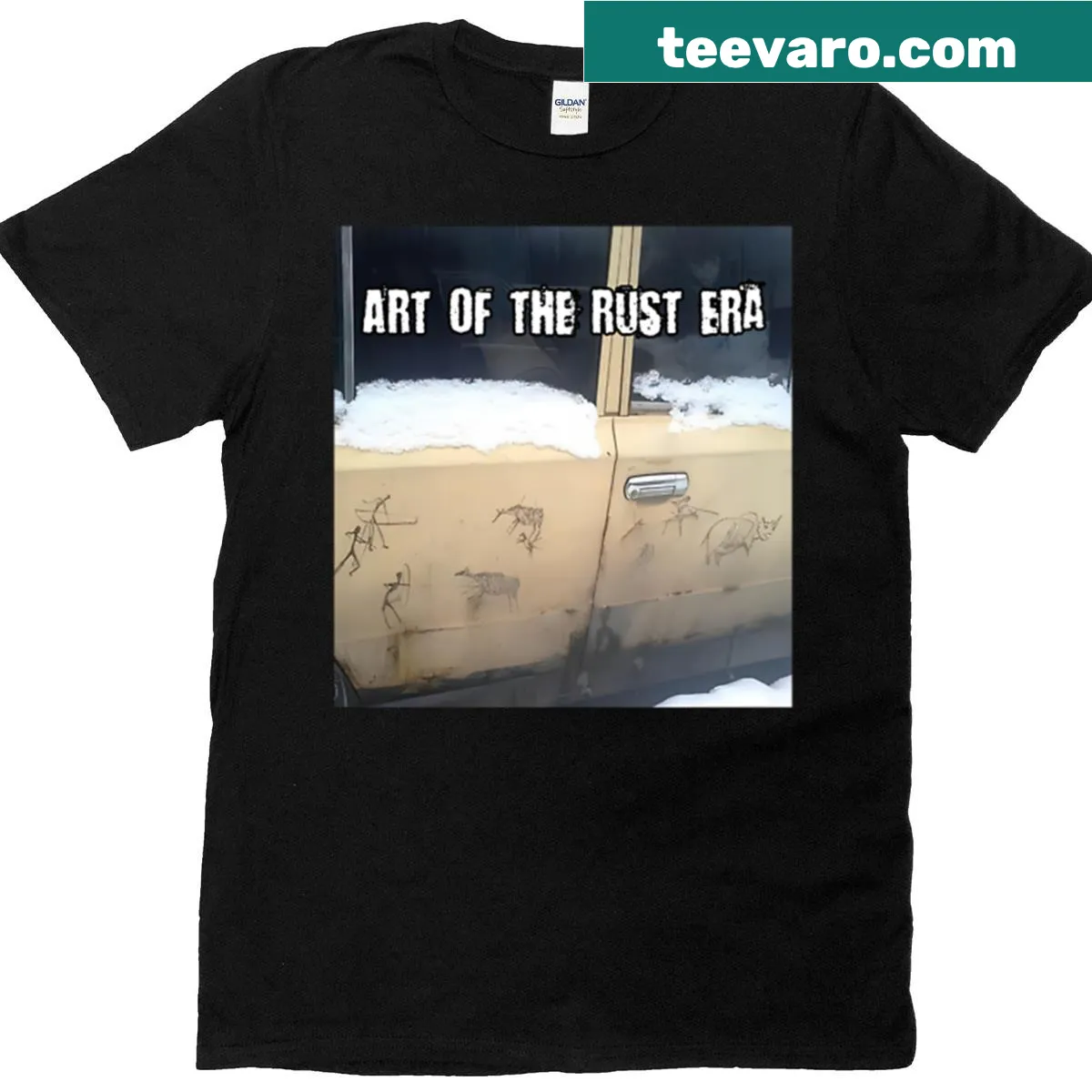 Oversized T-shirt with vintage rust era design — on a men's t-shirt