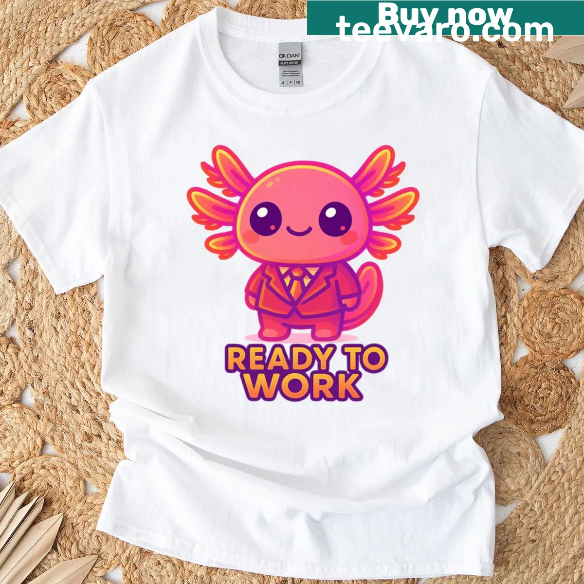 Illustration of an axolotl on a T-shirt, symbolizing triumph — on a men's t-shirt