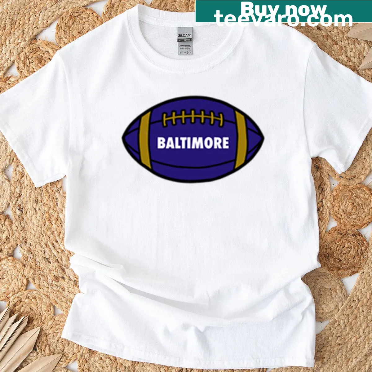 T-shirt featuring Baltimore football-themed graphic — on a men's t-shirt