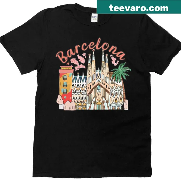 T-shirt featuring graphic elements inspired by Barcelona's culture