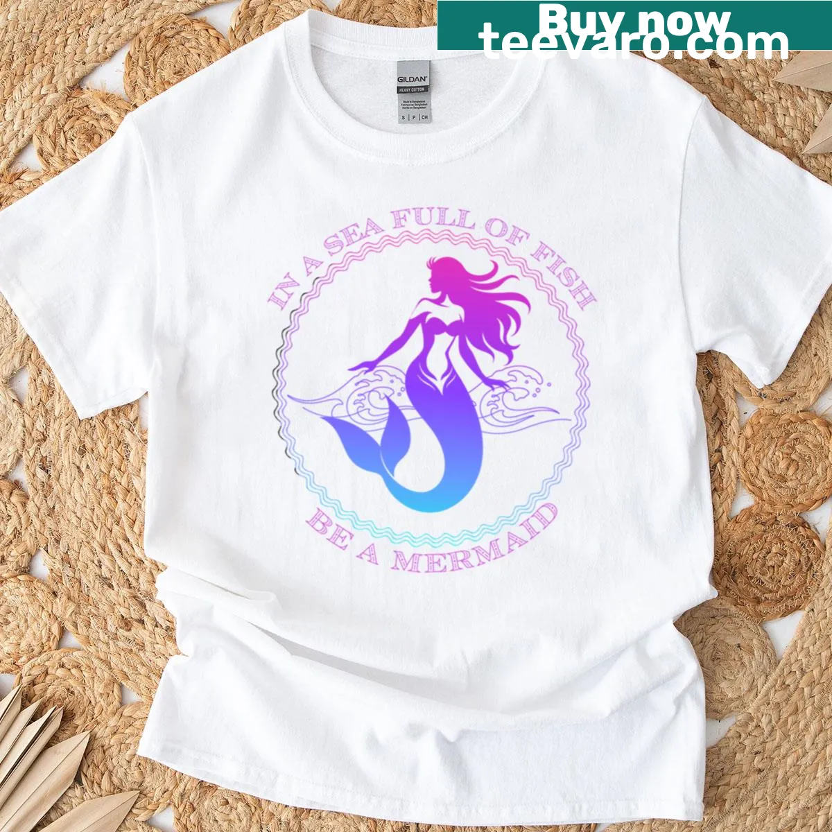 Whimsical mermaid-themed T-shirt design for fantasy lovers. — on a men's t-shirt