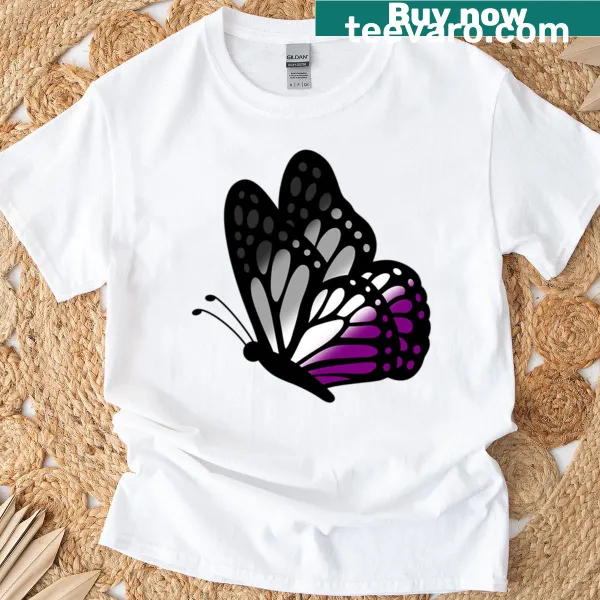 Butterfly graphic representing asexual pride on a t-shirt