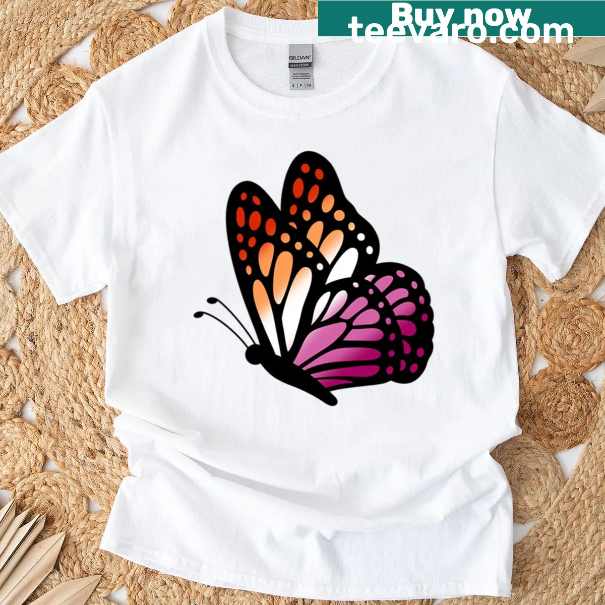 T-shirt featuring butterfly design celebrating Lesbian Wlw Pride — on a men's t-shirt