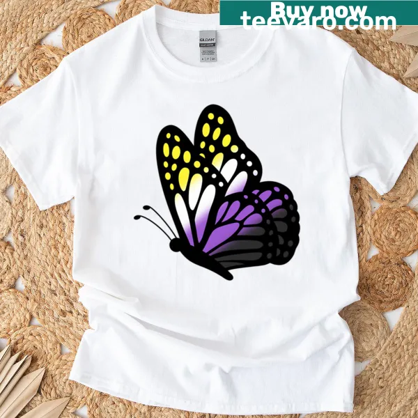 Butterfly graphic for Nonbinary Pride on a t-shirt