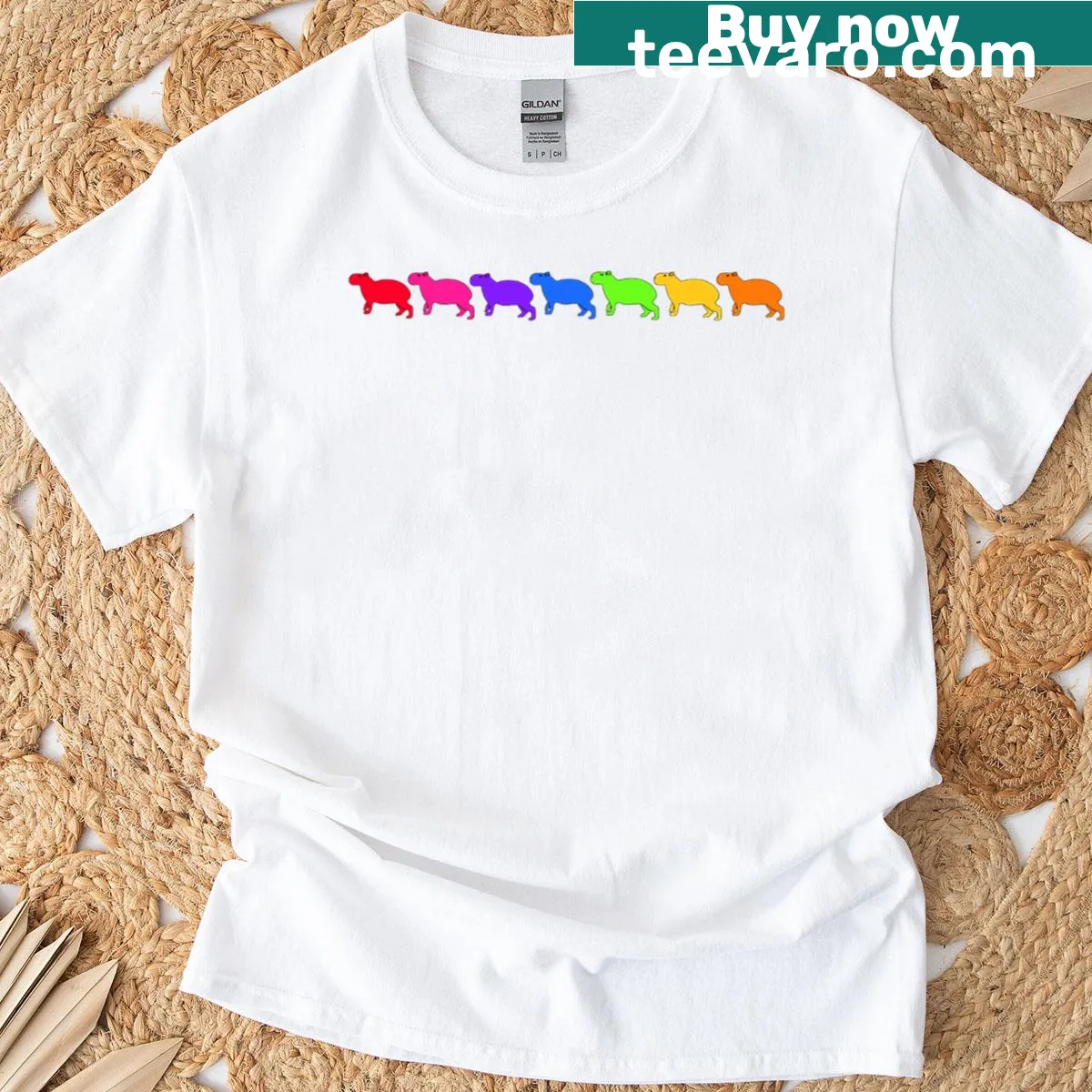 Illustration of a chain of capybaras — on a men's t-shirt