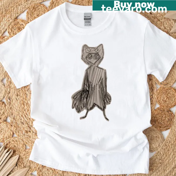 Charming black tee with a chibi cat design in kigurumi style